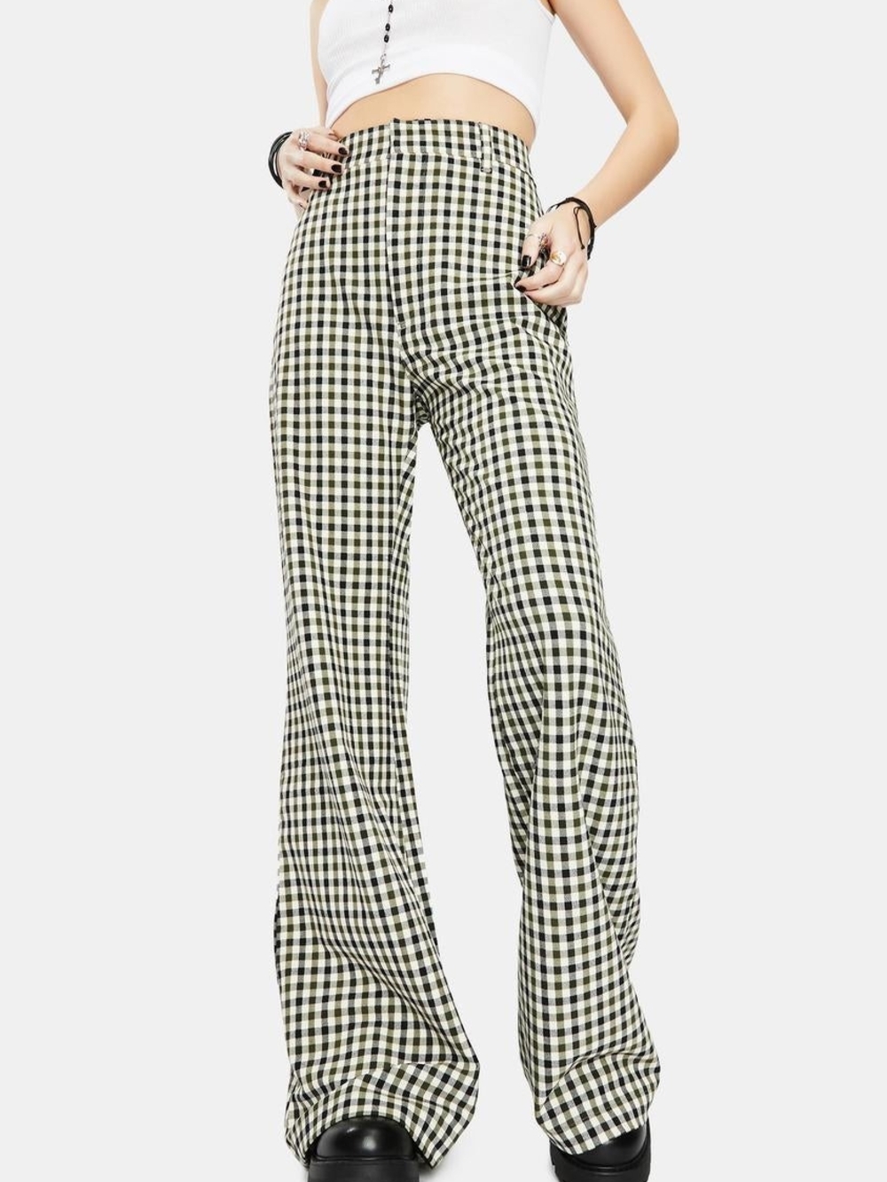 Free People Juled Wide Leg High Waisted Gingham Pant